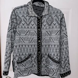 Handmade Geometric Patterned Cotton Jacket in Black and Gray Large